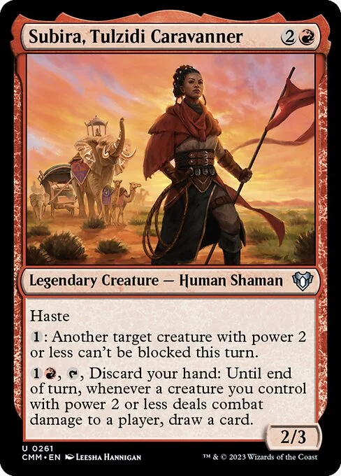 Subira, Tulzidi Caravanner, carta Magic di tipo Legendary Creature — Human Shaman illustrata da Leesha Hannigan