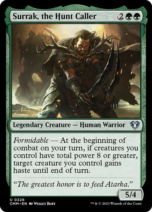 Surrak, the Hunt Caller, carta Magic di tipo Legendary Creature — Human Warrior illustrata da Wesley Burt