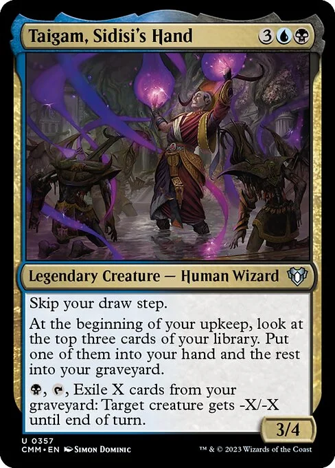 Taigam, Sidisi's Hand, carta Magic di tipo Legendary Creature — Human Wizard illustrata da Simon Dominic