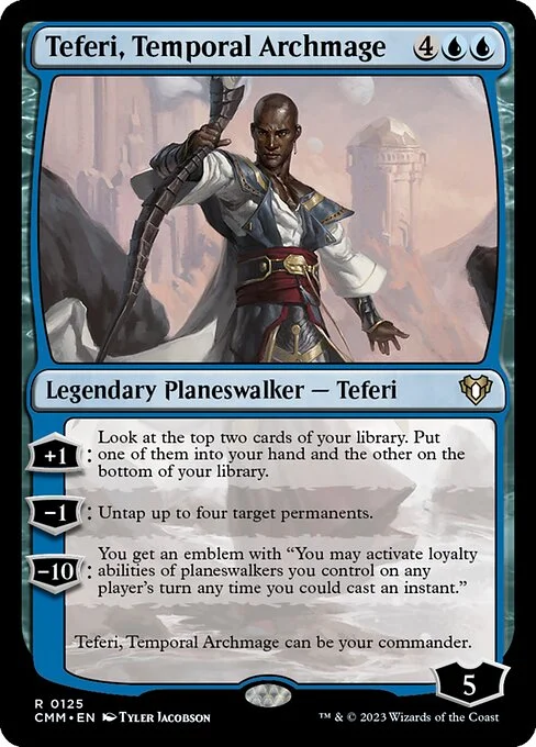 Teferi, Temporal Archmage, carta Magic di tipo Legendary Planeswalker — Teferi illustrata da Tyler Jacobson