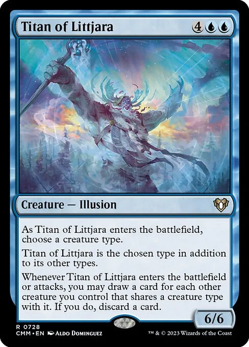 Titan of Littjara, carta Magic di tipo Creature — Illusion illustrata da Aldo Domínguez