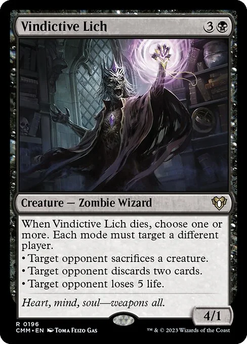 Vindictive Lich, carta Magic di tipo Creature — Zombie Wizard illustrata da Toma Feizo Gas