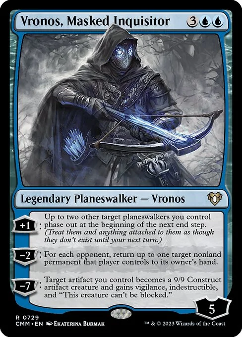 Vronos, Masked Inquisitor, carta Magic di tipo Legendary Planeswalker — Vronos illustrata da Ekaterina Burmak