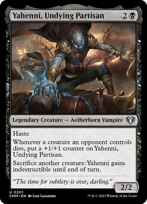 Yahenni, Undying Partisan, carta Magic di tipo Legendary Creature — Aetherborn Vampire illustrata da Lius Lasahido