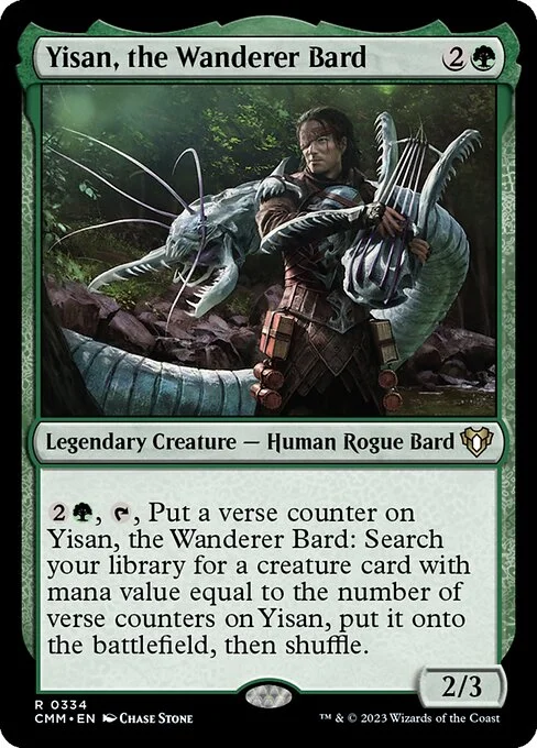 Yisan, the Wanderer Bard, carta Magic di tipo Legendary Creature — Human Rogue Bard illustrata da Chase Stone