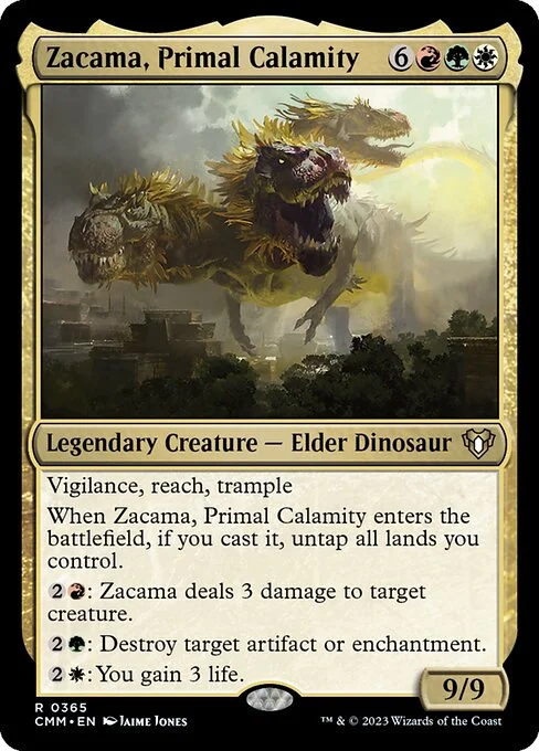 Zacama, Primal Calamity, carta Magic di tipo Legendary Creature — Elder Dinosaur illustrata da Jaime Jones