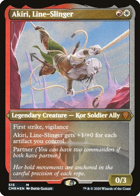 Akiri, Line-Slinger, carta Magic di tipo Legendary Creature — Kor Soldier Ally illustrata da David Gaillet