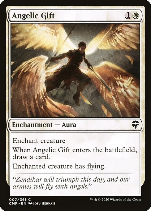 Angelic Gift, carta Magic di tipo Enchantment — Aura illustrata da Josu Hernaiz