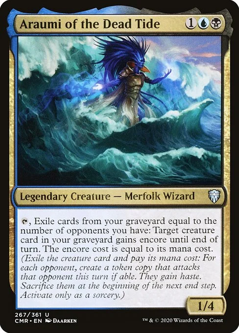 Araumi of the Dead Tide, carta Magic di tipo Legendary Creature — Merfolk Wizard illustrata da Daarken