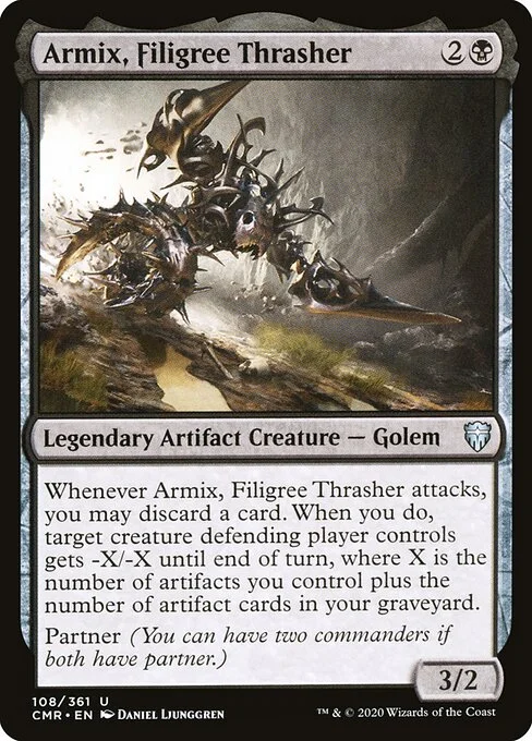 Armix, Filigree Thrasher, carta Magic di tipo Legendary Artifact Creature — Golem illustrata da Daniel Ljunggren