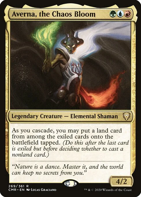 Averna, the Chaos Bloom, carta Magic di tipo Legendary Creature — Elemental Shaman illustrata da Lucas Graciano