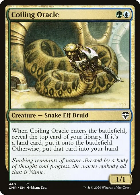 Coiling Oracle, carta Magic di tipo Creature — Snake Elf Druid illustrata da Mark Zug