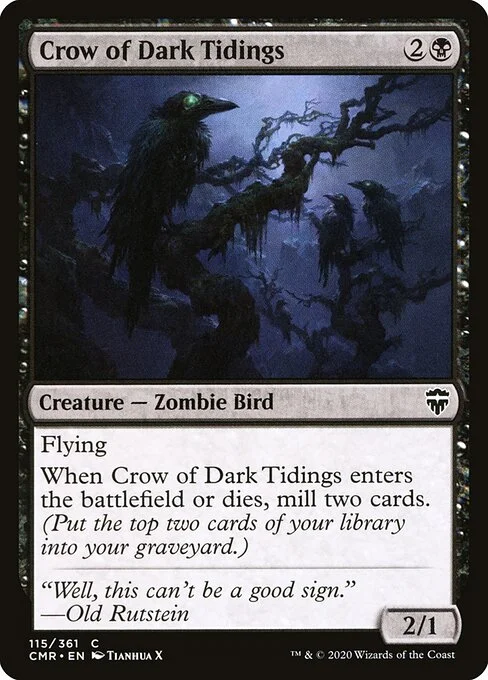 Crow of Dark Tidings, carta Magic di tipo Creature — Zombie Bird illustrata da Tianhua X
