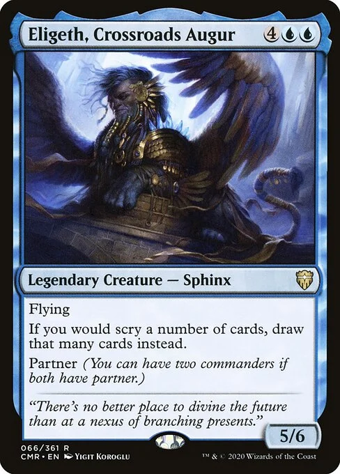 Eligeth, Crossroads Augur, carta Magic di tipo Legendary Creature — Sphinx illustrata da Yigit Koroglu