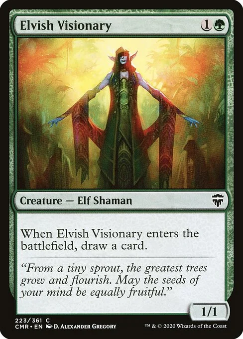 Elvish Visionary, carta Magic di tipo Creature — Elf Shaman illustrata da D. Alexander Gregory