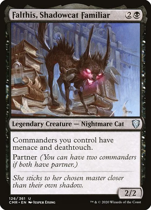 Falthis, Shadowcat Familiar, carta Magic di tipo Legendary Creature — Nightmare Cat illustrata da Jesper Ejsing