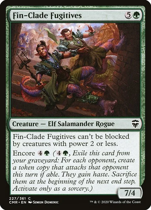 Fin-Clade Fugitives, carta Magic di tipo Creature — Elf Salamander Rogue illustrata da Simon Dominic