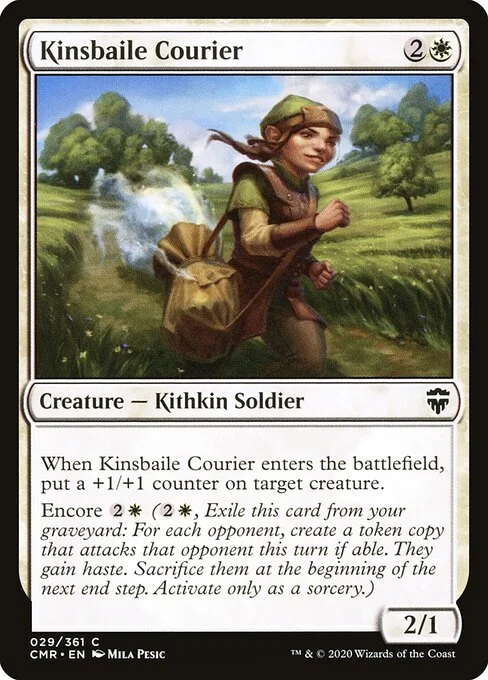Kinsbaile Courier, carta Magic di tipo Creature — Kithkin Soldier illustrata da Mila Pesic