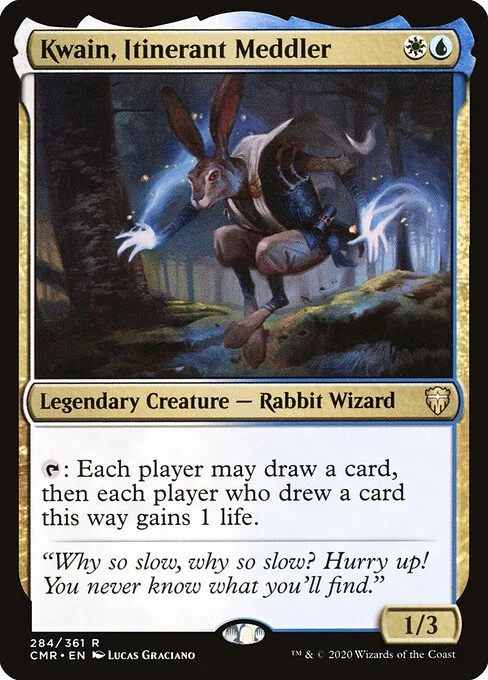 Kwain, Itinerant Meddler, carta Magic di tipo Legendary Creature — Rabbit Wizard illustrata da Lucas Graciano