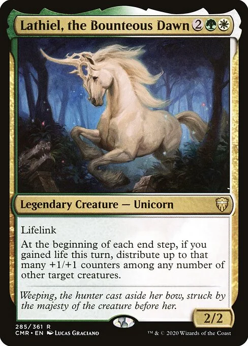 Lathiel, the Bounteous Dawn, carta Magic di tipo Legendary Creature — Unicorn illustrata da Lucas Graciano