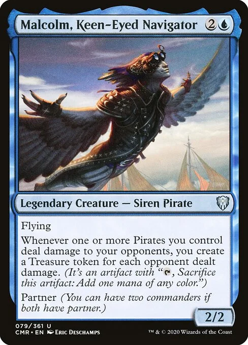Malcolm, Keen-Eyed Navigator, carta Magic di tipo Legendary Creature — Siren Pirate illustrata da Eric Deschamps