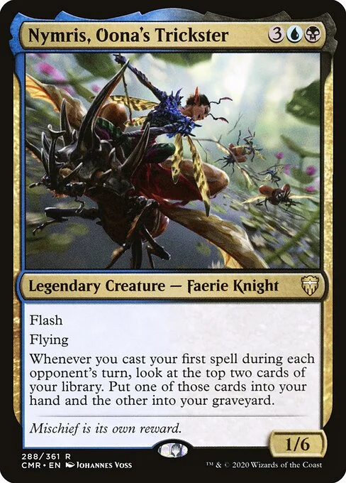 Nymris, Oona's Trickster, carta Magic di tipo Legendary Creature — Faerie Knight illustrata da Johannes Voss