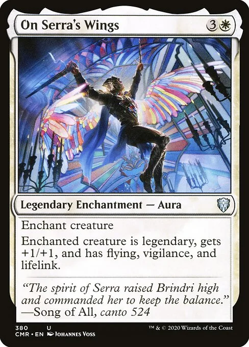 On Serra's Wings, carta Magic di tipo Legendary Enchantment — Aura illustrata da Johannes Voss