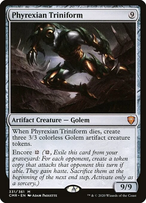 Phyrexian Triniform, carta Magic di tipo Artifact Creature — Phyrexian Golem illustrata da Adam Paquette