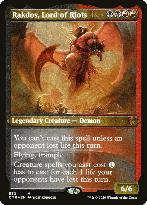 Rakdos, Lord of Riots, carta Magic di tipo Legendary Creature — Demon illustrata da Yigit Koroglu