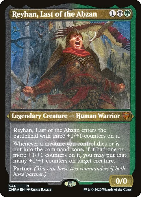 Reyhan, Last of the Abzan, carta Magic di tipo Legendary Creature — Human Warrior illustrata da Chris Rallis
