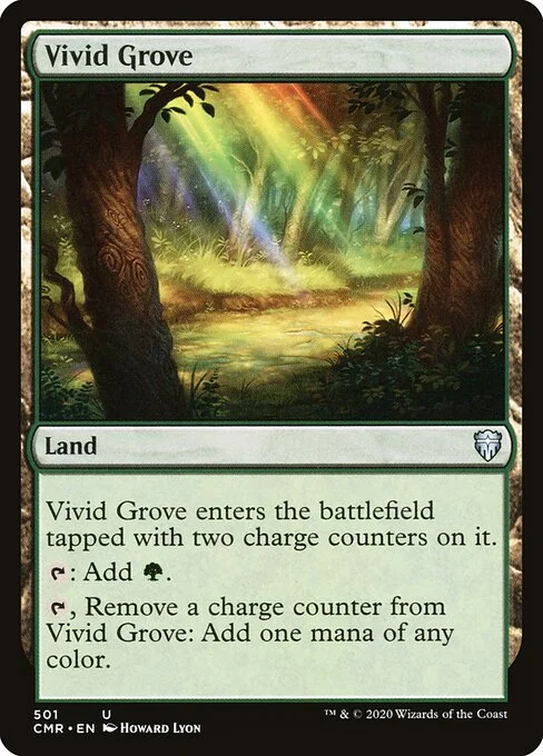 Vivid Grove, carta Magic di tipo Land illustrata da Howard Lyon