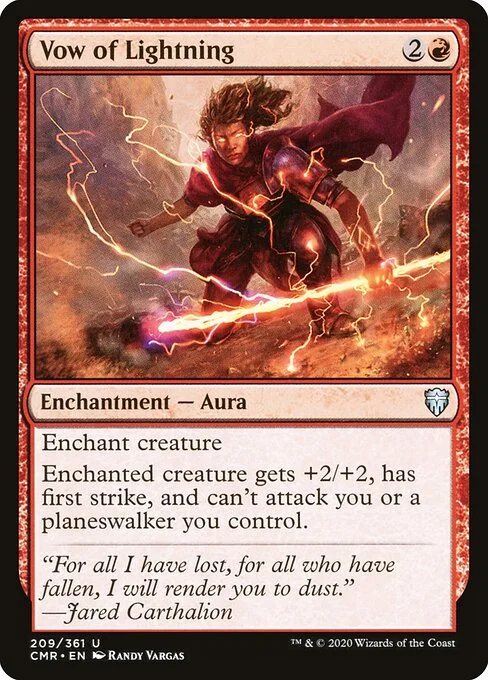 Vow of Lightning, carta Magic di tipo Enchantment — Aura illustrata da Randy Vargas
