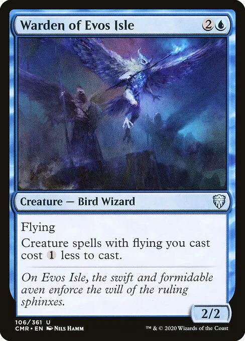 Warden of Evos Isle, carta Magic di tipo Creature — Bird Wizard illustrata da Nils Hamm
