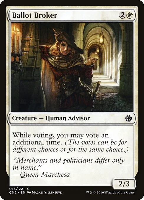 Ballot Broker, carta Magic di tipo Creature — Human Advisor illustrata da Magali Villeneuve