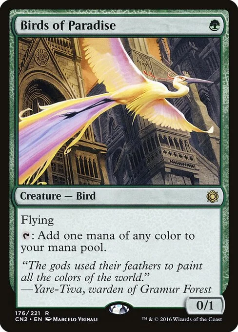 Birds of Paradise, carta Magic di tipo Creature — Bird illustrata da Marcelo Vignali