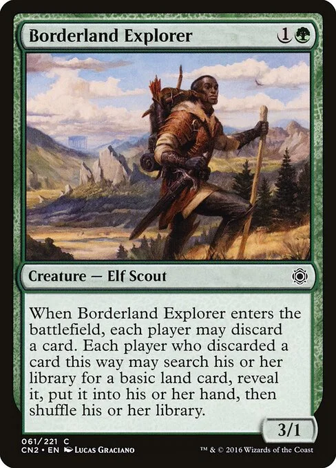 Borderland Explorer, carta Magic di tipo Creature — Elf Scout illustrata da Lucas Graciano
