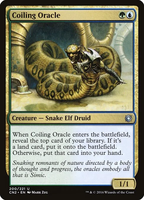 Coiling Oracle, carta Magic di tipo Creature — Snake Elf Druid illustrata da Mark Zug