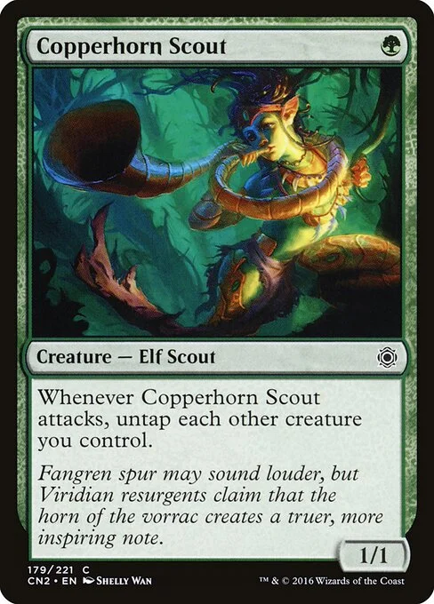 Copperhorn Scout, carta Magic di tipo Creature — Elf Scout illustrata da Shelly Wan