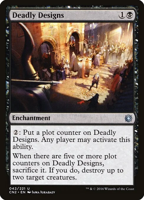 Deadly Designs, carta Magic di tipo Enchantment illustrata da Jama Jurabaev