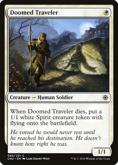 Doomed Traveler, carta Magic di tipo Creature — Human Soldier illustrata da Lars Grant-West