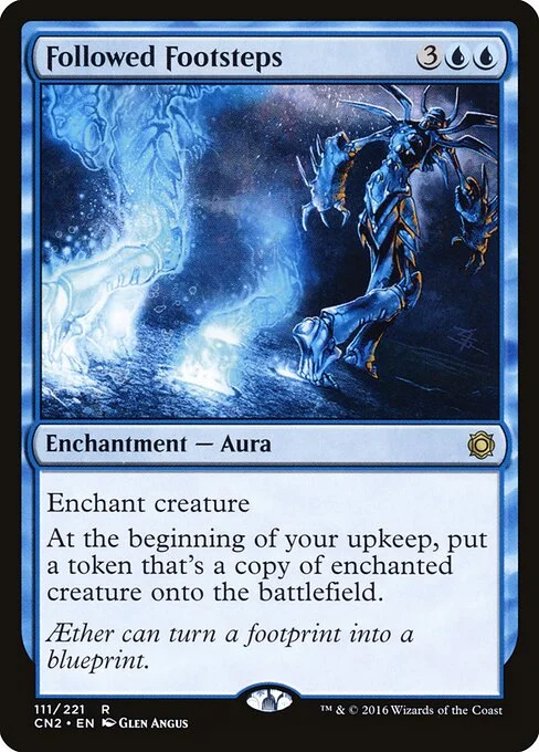 Followed Footsteps, carta Magic di tipo Enchantment — Aura illustrata da Glen Angus