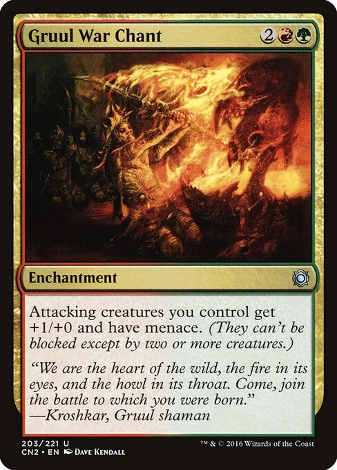 Gruul War Chant, carta Magic di tipo Enchantment illustrata da Dave Kendall