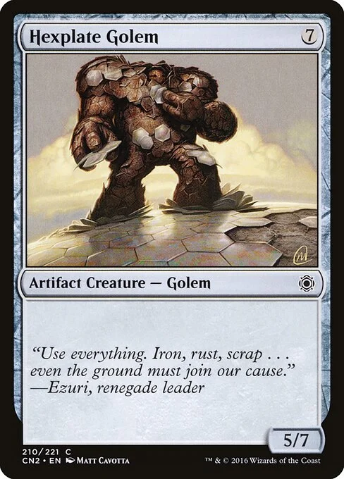 Hexplate Golem, carta Magic di tipo Artifact Creature — Golem illustrata da Matt Cavotta