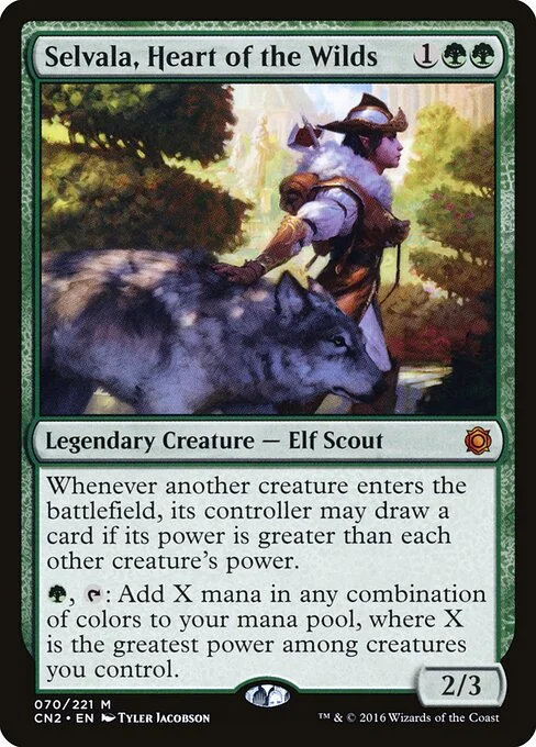 Selvala, Heart of the Wilds, carta Magic di tipo Legendary Creature — Elf Scout illustrata da Tyler Jacobson