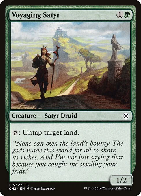 Voyaging Satyr, carta Magic di tipo Creature — Satyr Druid illustrata da Tyler Jacobson