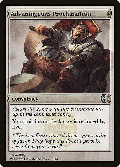 Advantageous Proclamation, carta Magic di tipo Conspiracy illustrata da Izzy
