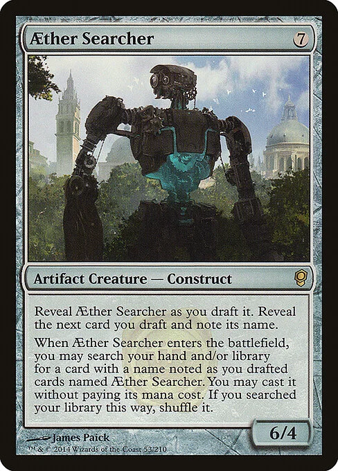 Aether Searcher, carta Magic di tipo Artifact Creature — Construct illustrata da James Paick