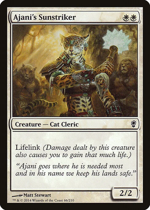 Ajani's Sunstriker, carta Magic di tipo Creature — Cat Cleric illustrata da Matt Stewart