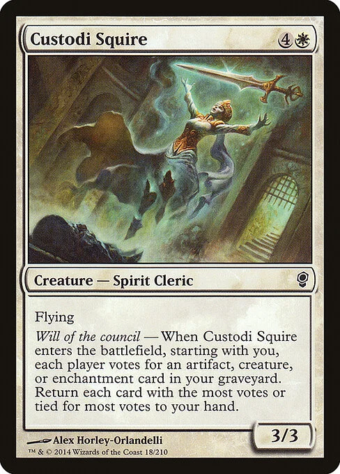 Custodi Squire, carta Magic di tipo Creature — Spirit Cleric illustrata da Alex Horley-Orlandelli