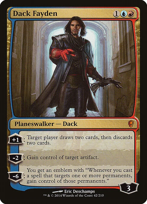 Dack Fayden, carta Magic di tipo Legendary Planeswalker — Dack illustrata da Eric Deschamps